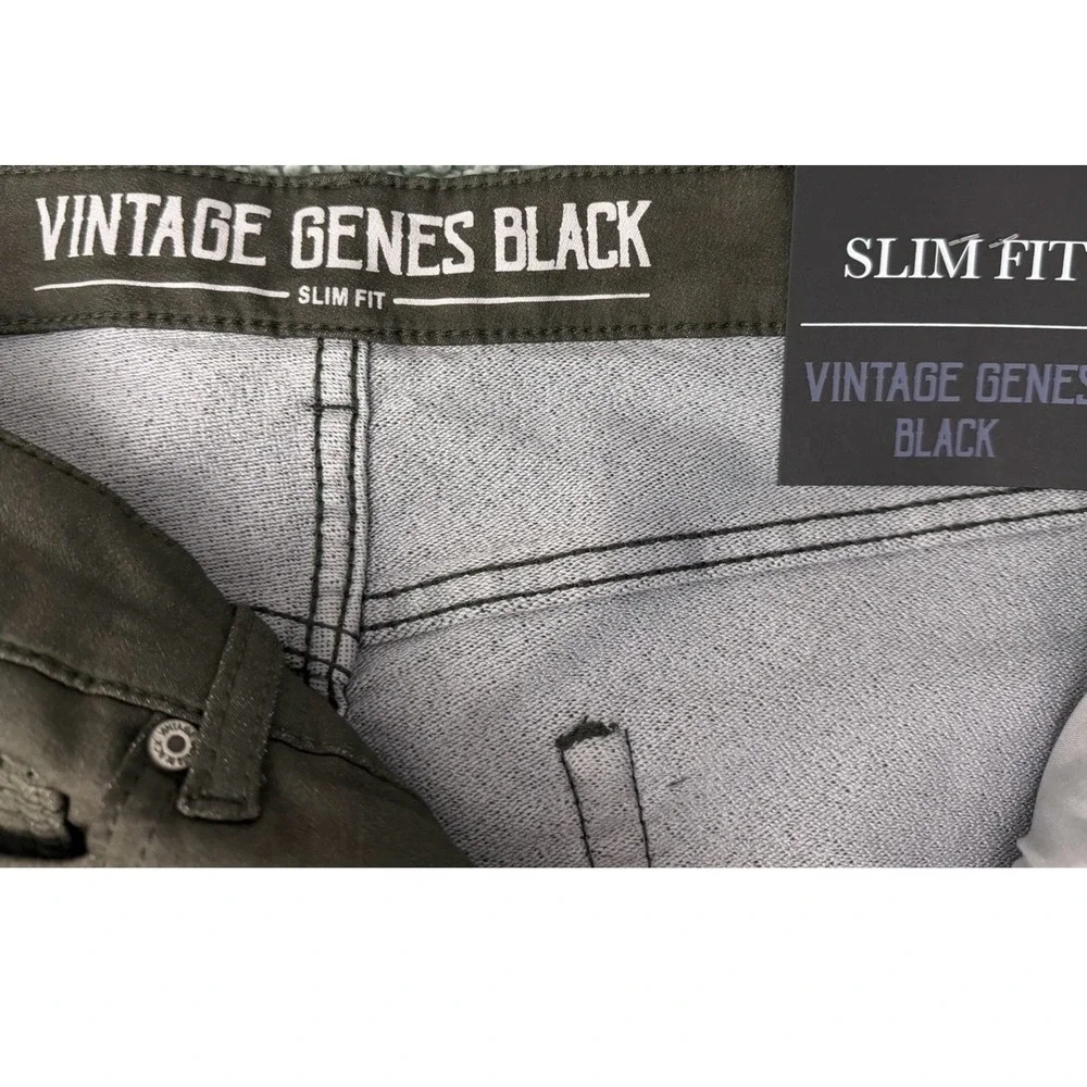 VGB Vintage Genes Black Men's Green Olive Denim Jean Slim Fit Stretch 34W X32L